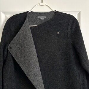 VINCE Dark Gray Two Tone Wool Blend Asymmetrical Long Coat Size S